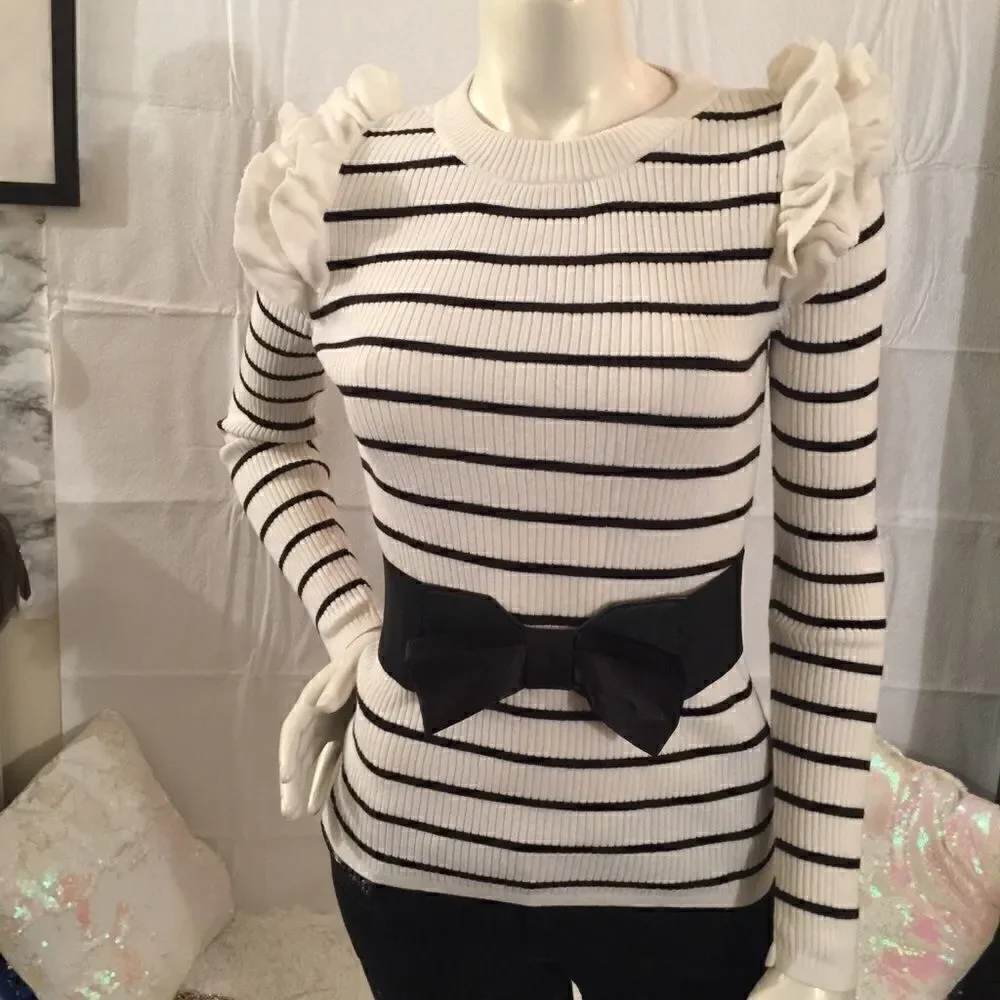 Stylus Ruffle Shoulder lite ribbed Cotton Top